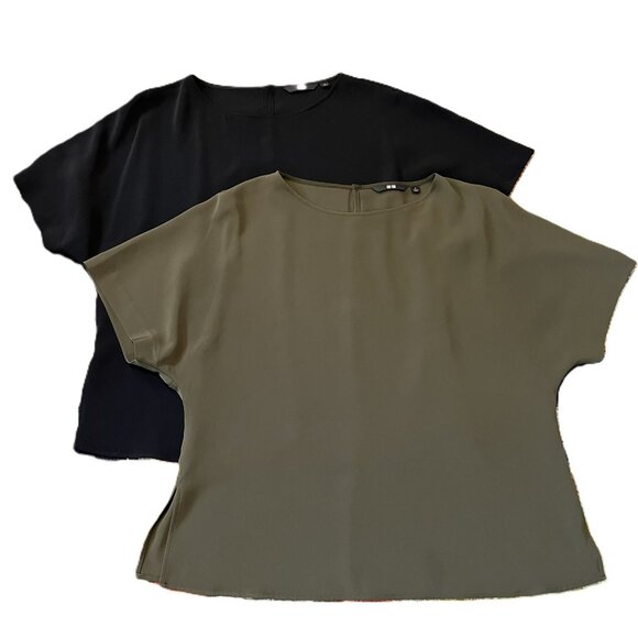 Set of 2 Uniqlo Drape Dolman Short-Sleeve Blouses, Black and Green, size Small - Picture 1 of 16